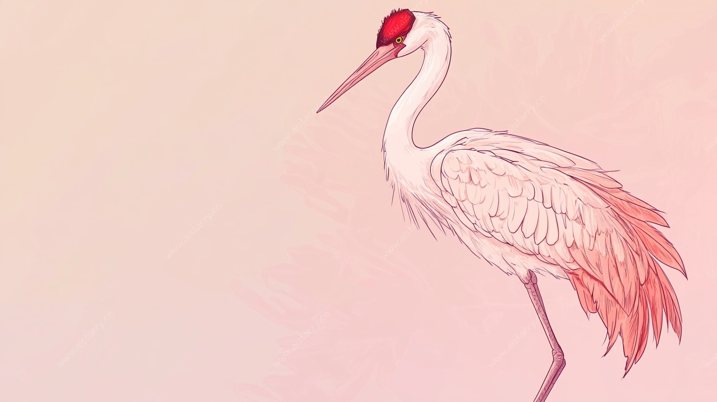 手绘粉色仙鹤插画