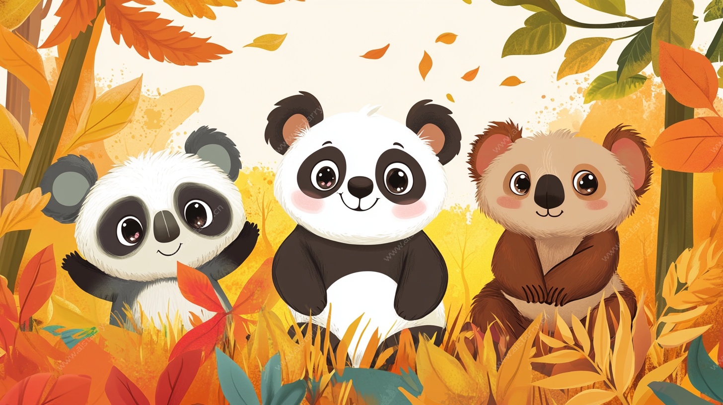 秋日森林中的可爱动物们