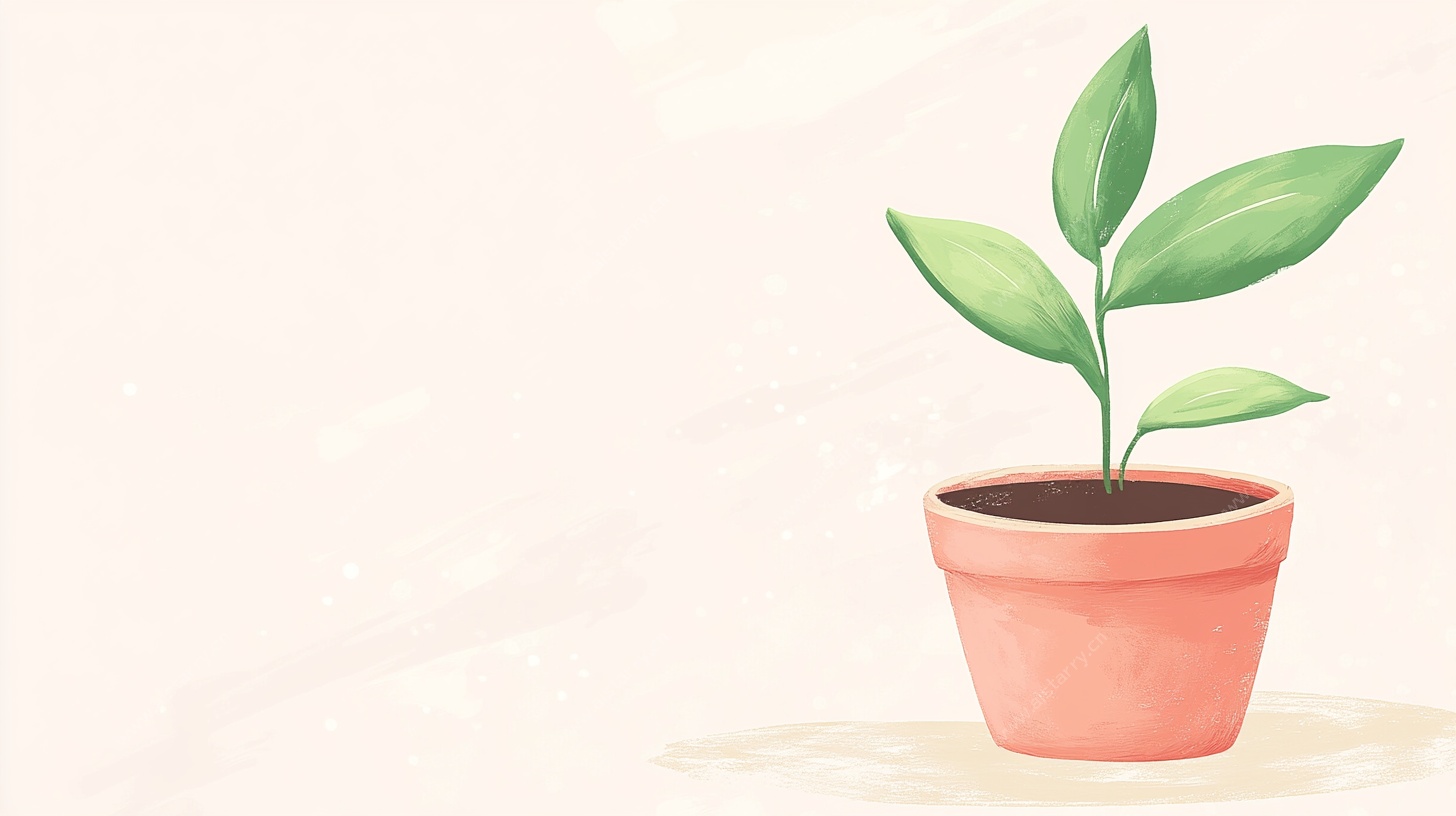 粉色花盆中的嫩绿植物