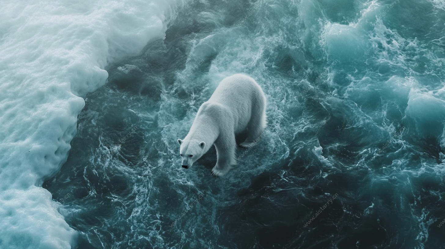 北极熊在冰海间