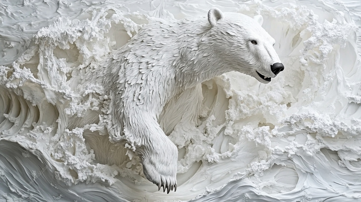 北极熊在汹涌波涛中奋进