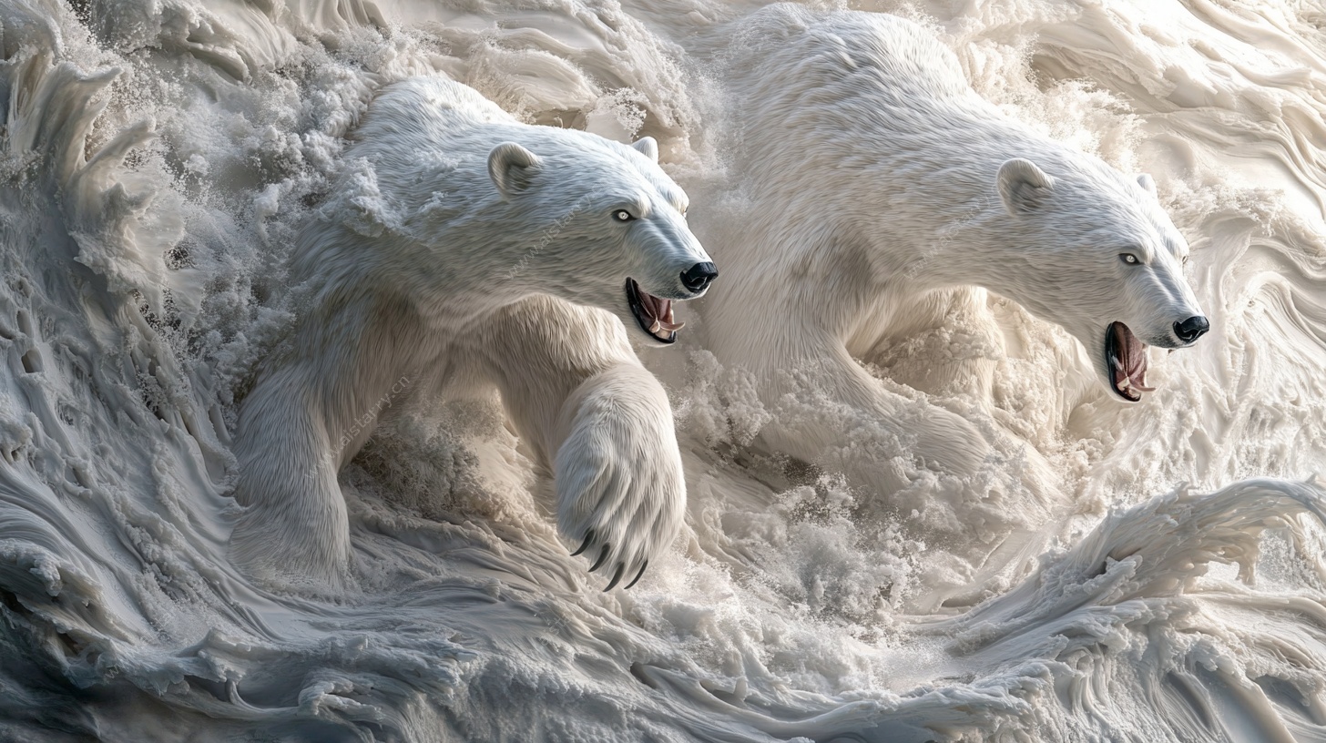 波涛中怒吼的双北极熊