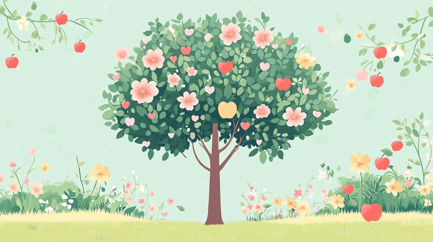 繁花盛开的苹果树风景