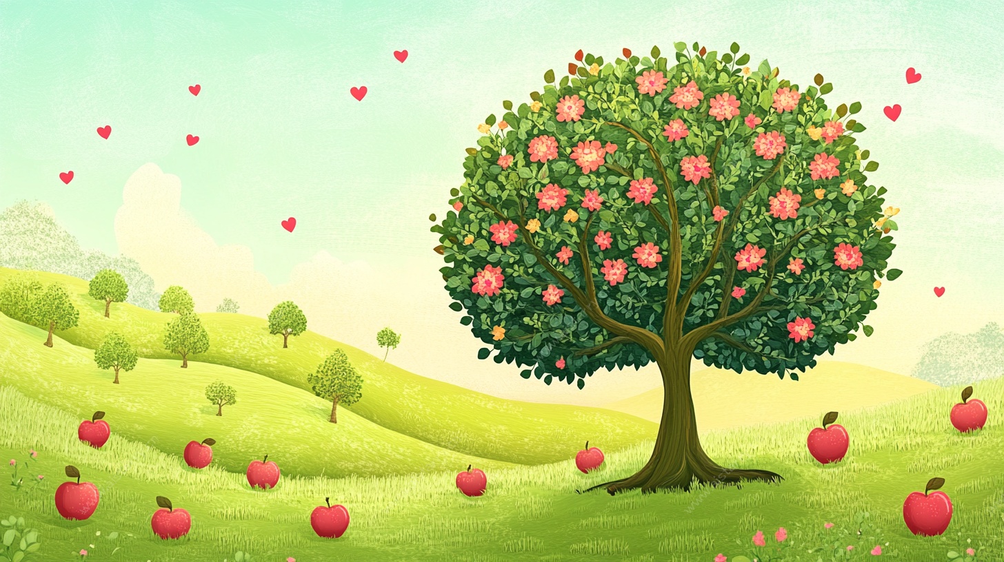 爱心苹果树插画