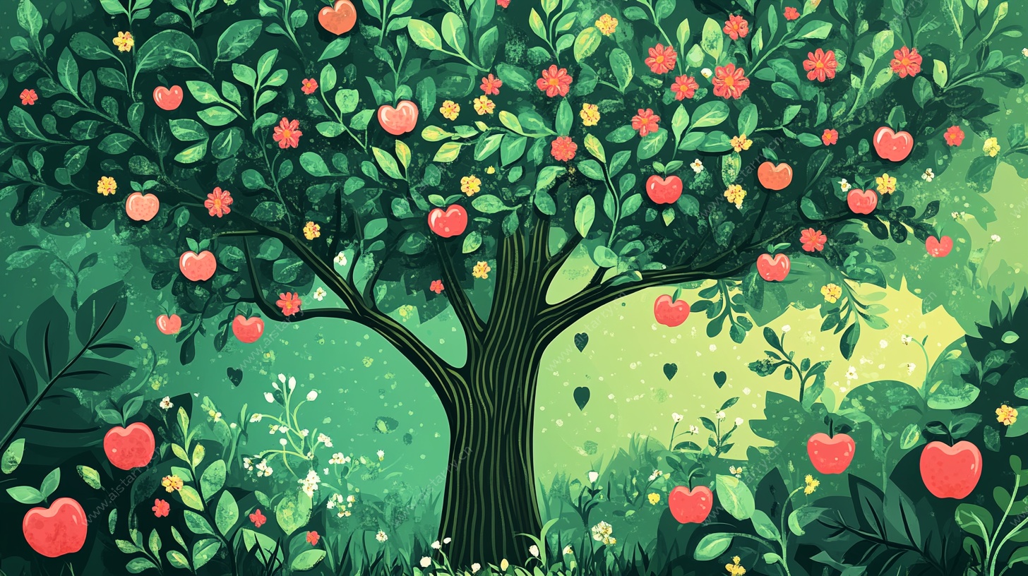 繁茂苹果树的梦幻田园风光