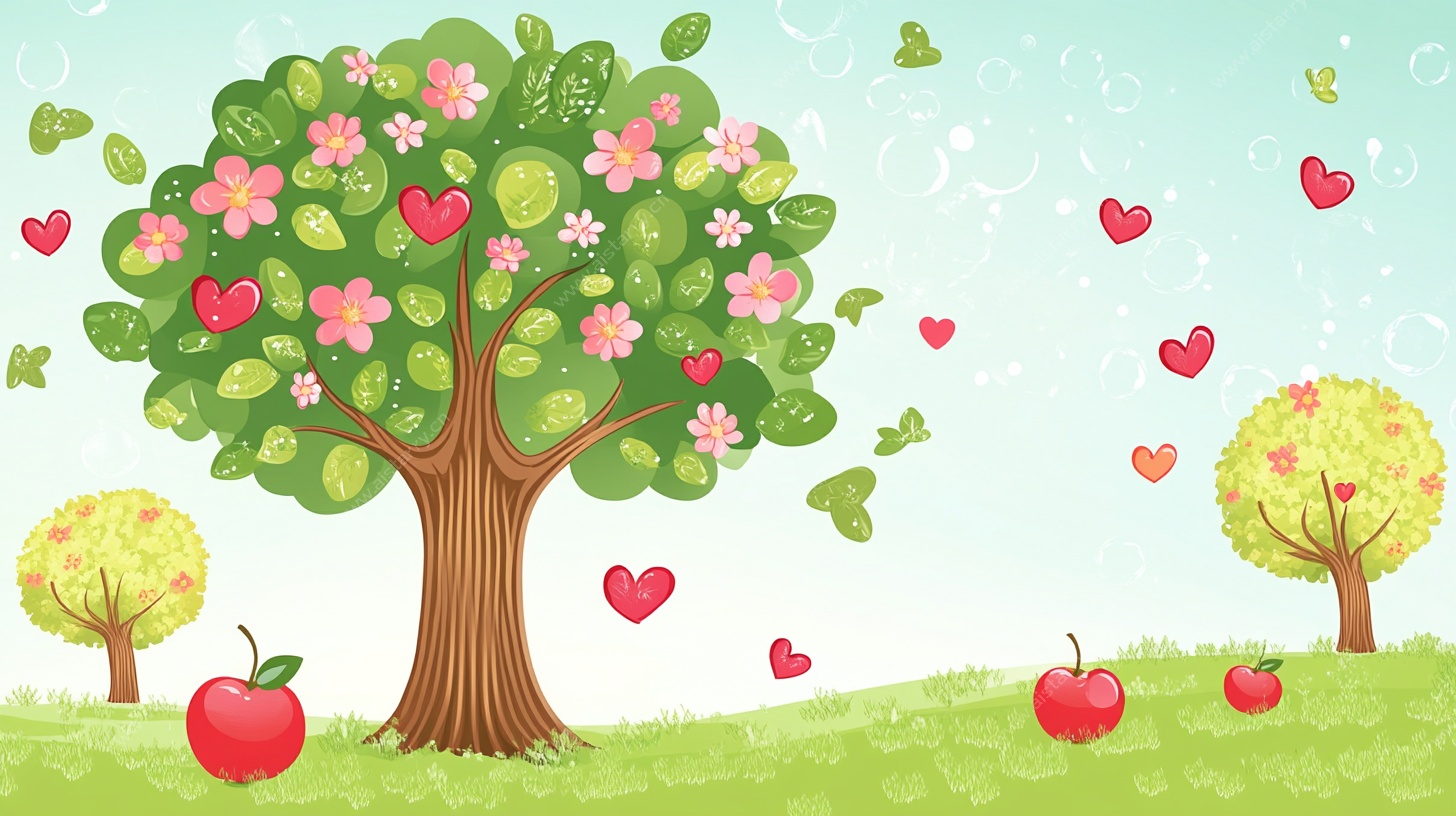 爱心苹果树插画