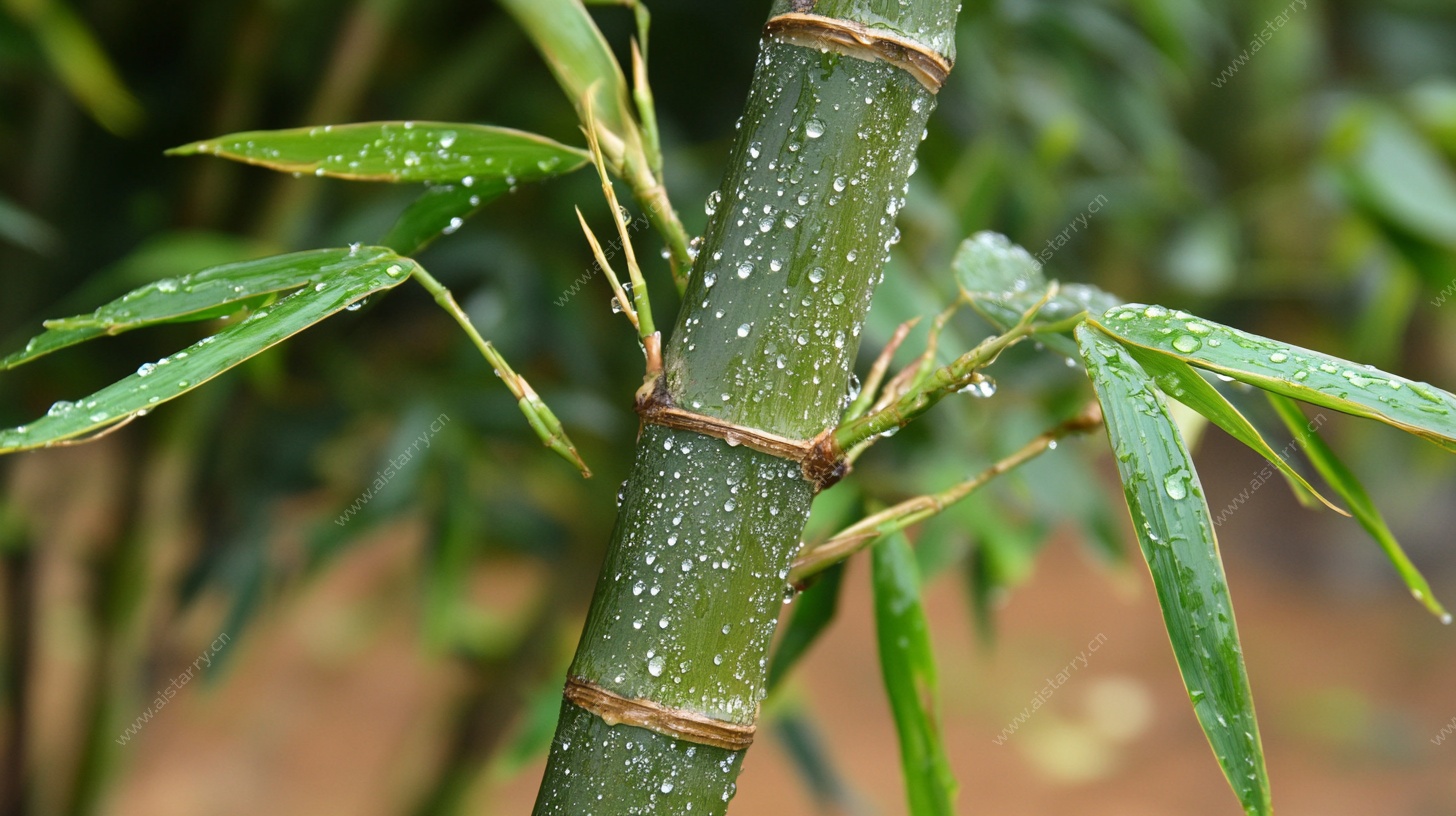 带露珠的翠绿嫩竹枝