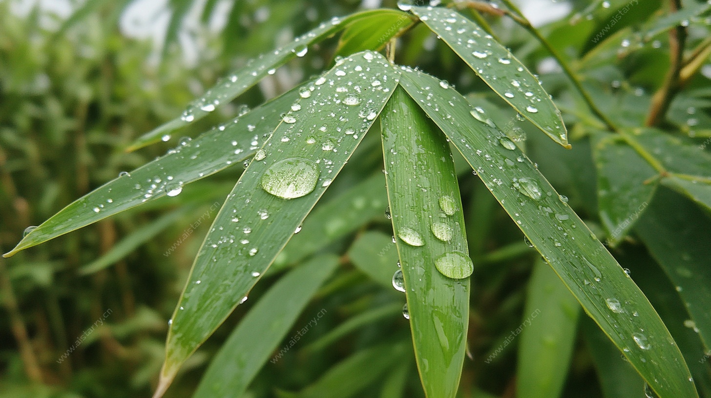 竹叶上的晶莹水珠
