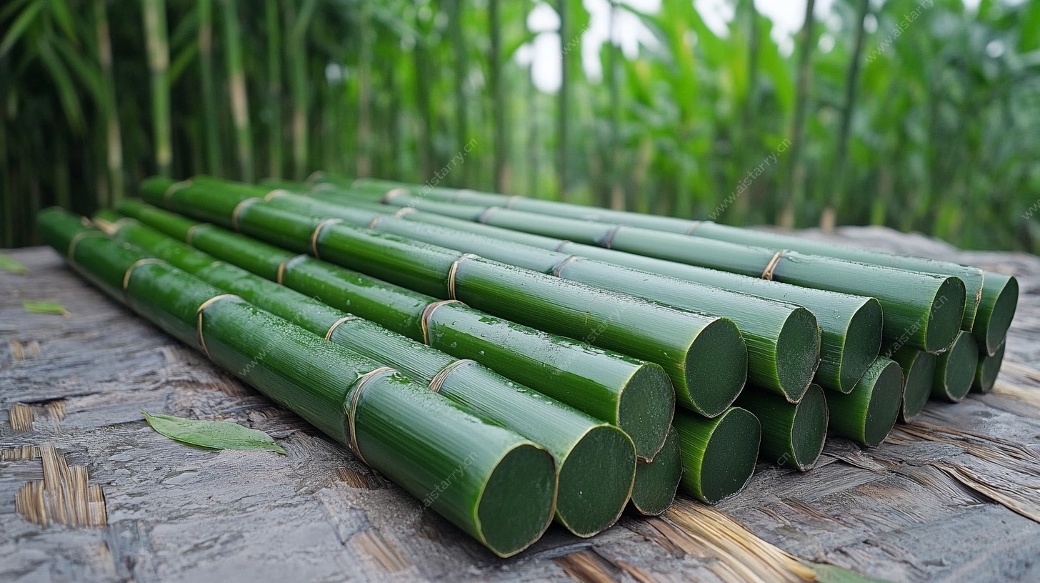 新鲜翠绿竹子整齐摆放