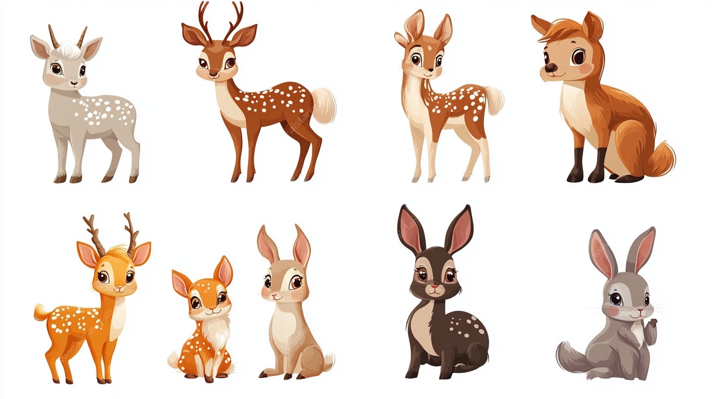 可爱小鹿与兔子卡通集合