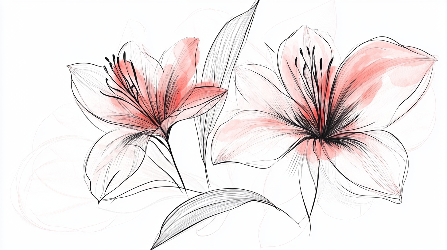 手绘粉色百合花插画