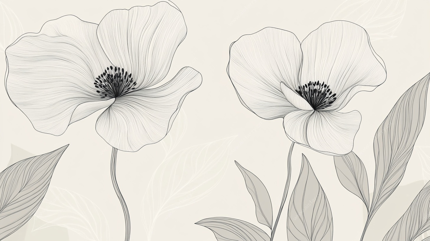 两朵简约线条风花卉图案