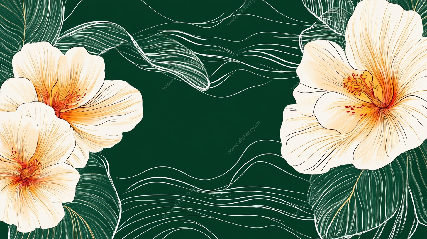 绿色背景的优雅扶桑花插画