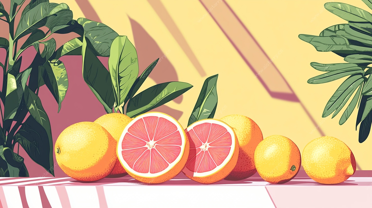 桌台上的柑橘类水果插画