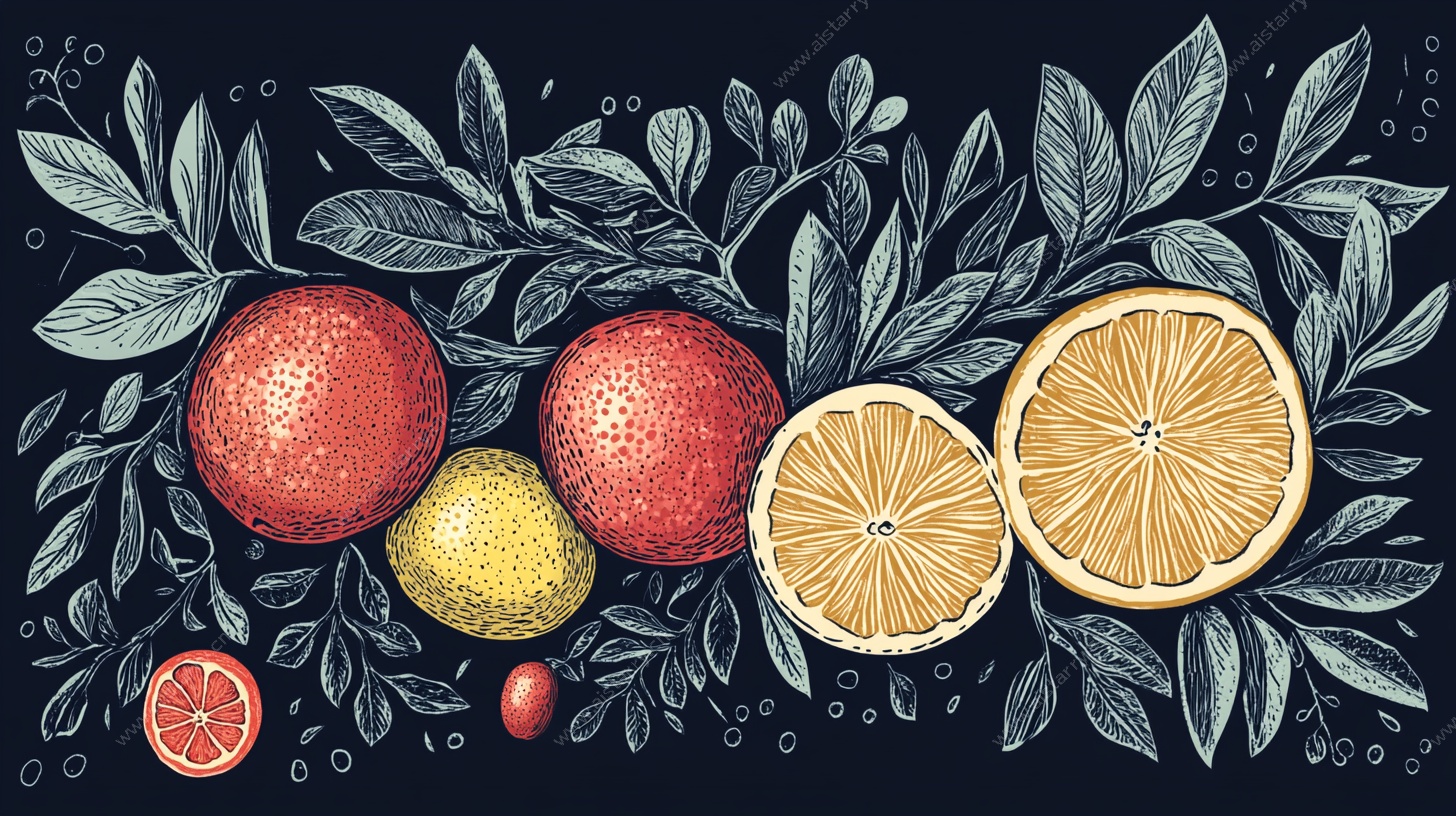 手绘柑橘类水果插画