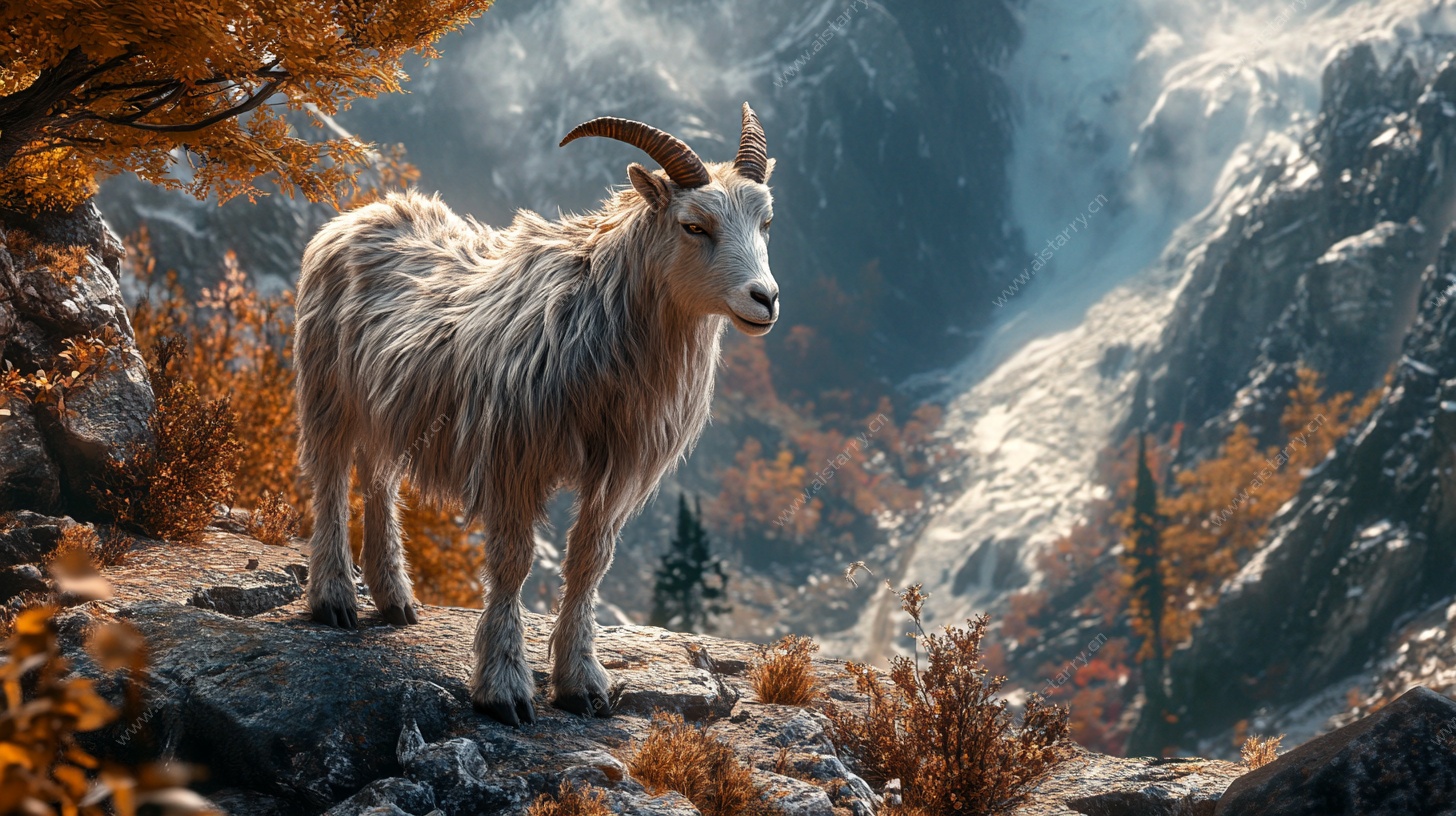 山间野山羊的秋日景致