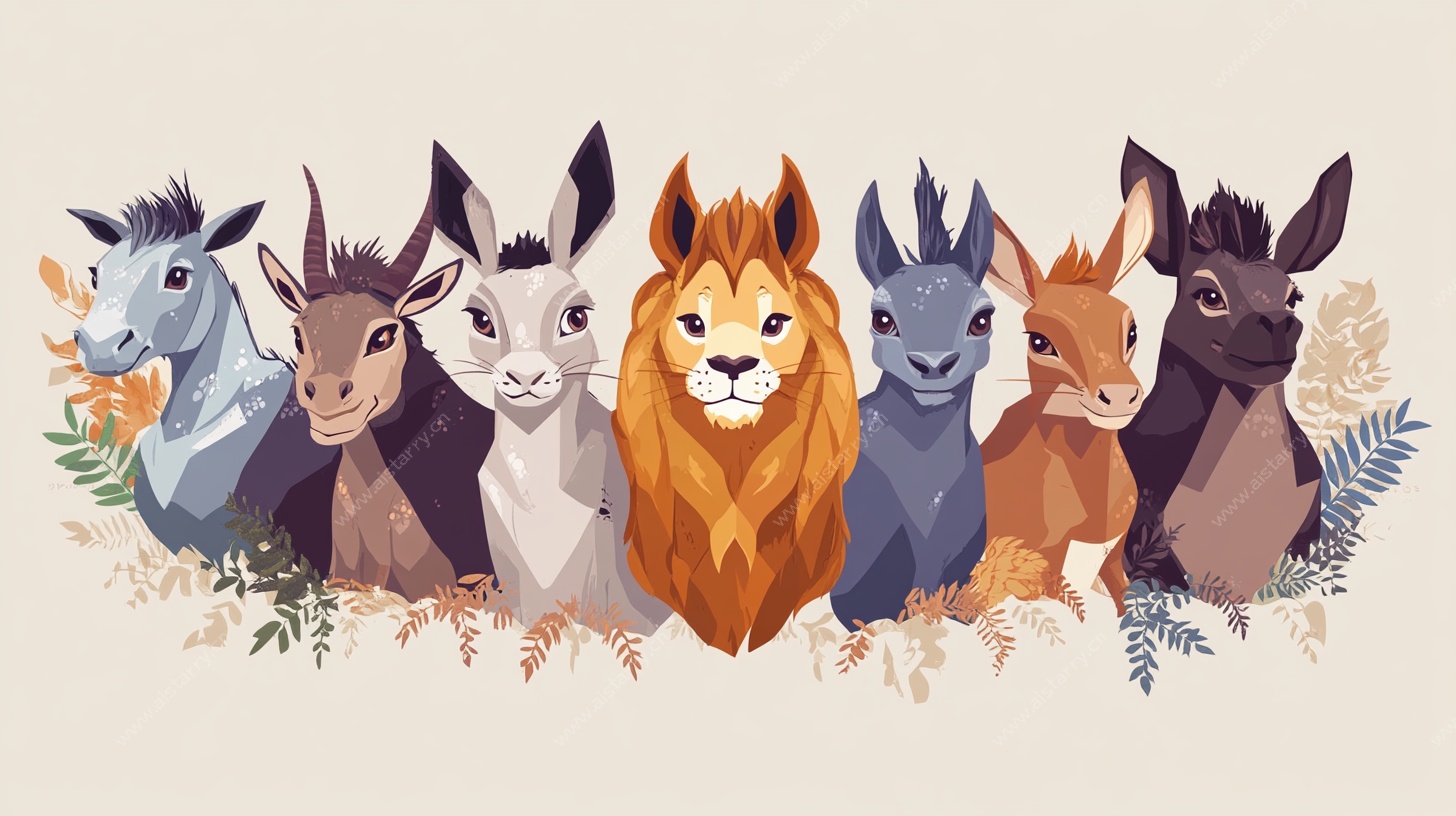 可爱动物群像插画