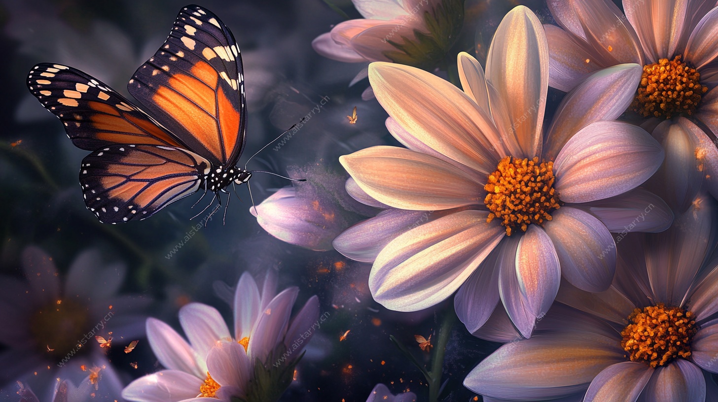 蝴蝶栖花梦幻场景