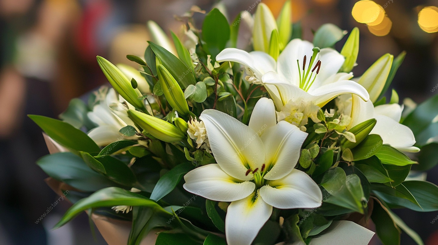 清新白色百合花束
