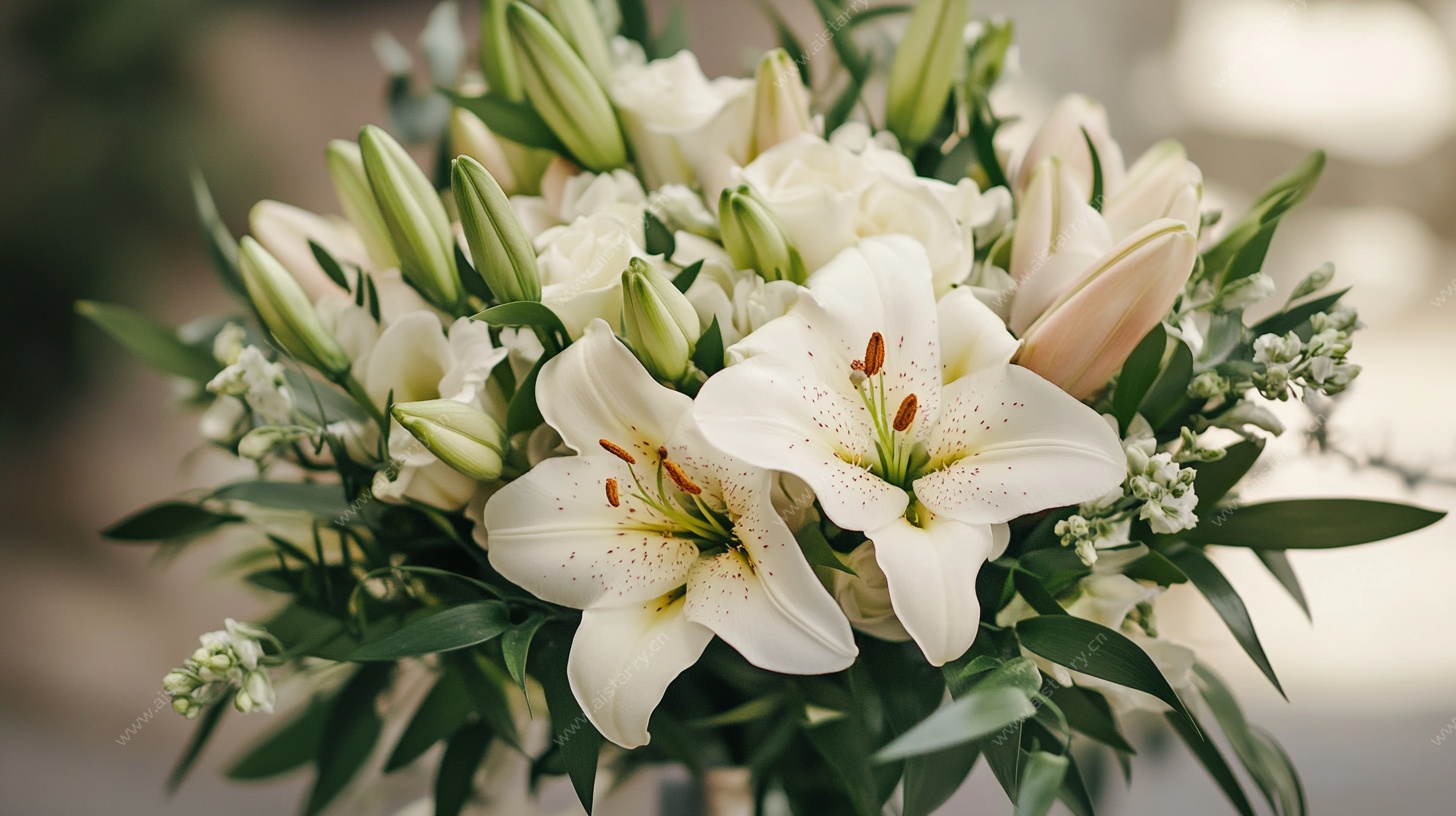 白色百合花束清新花卉图