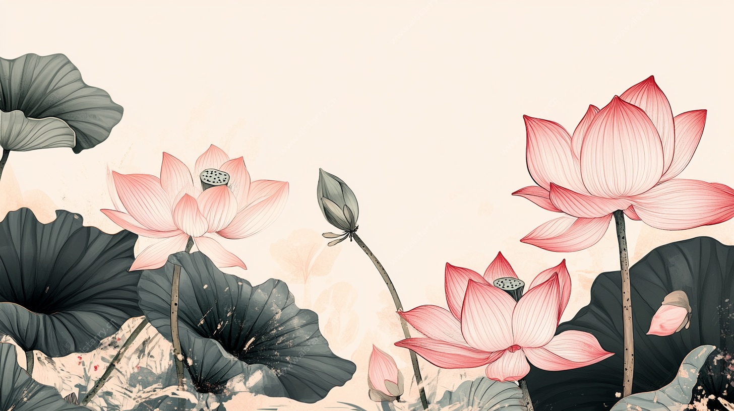 水墨风荷花插画