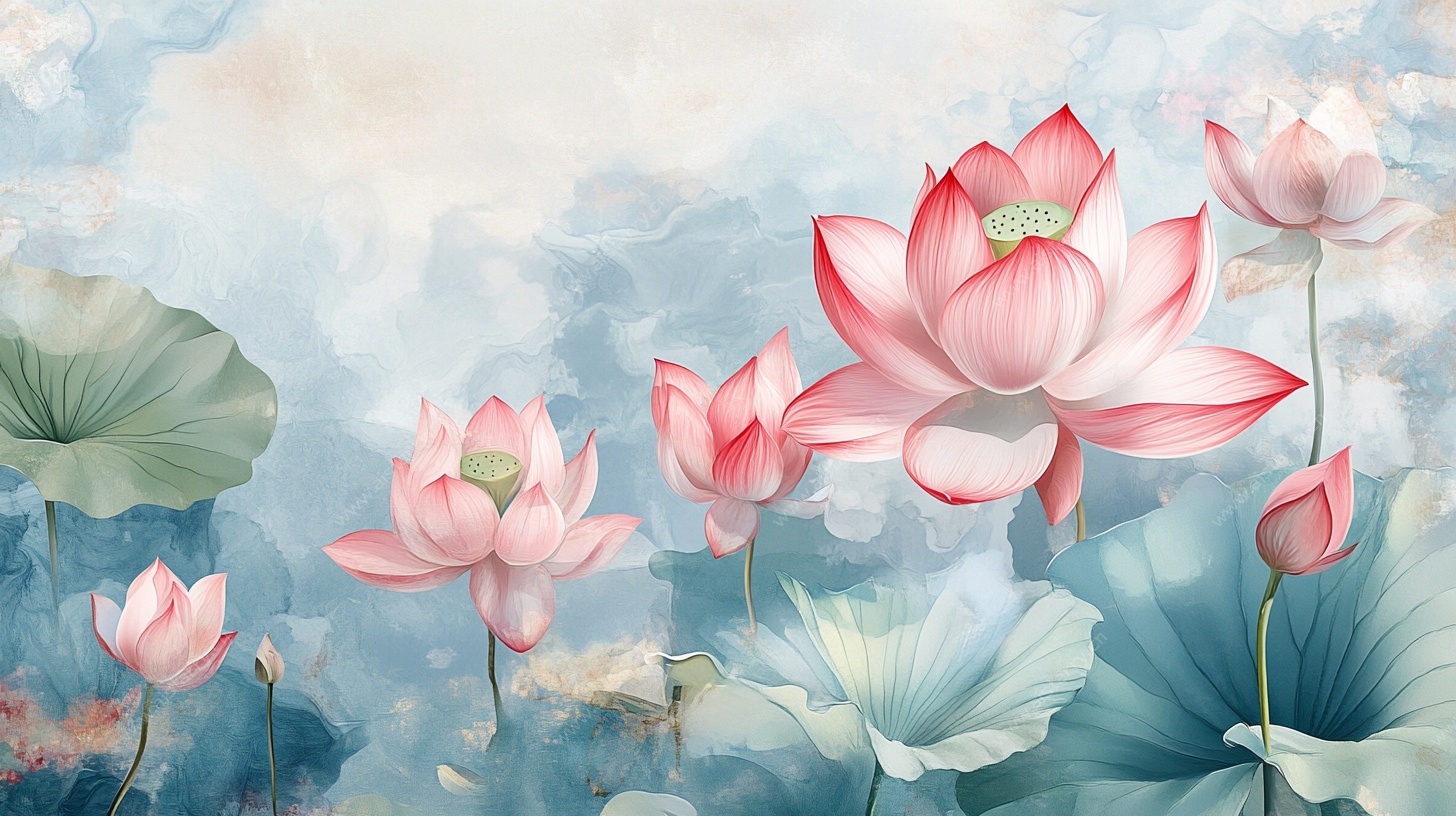 梦幻荷花水彩绘景