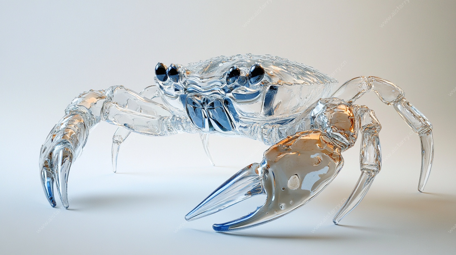 透明水晶螃蟹摆件