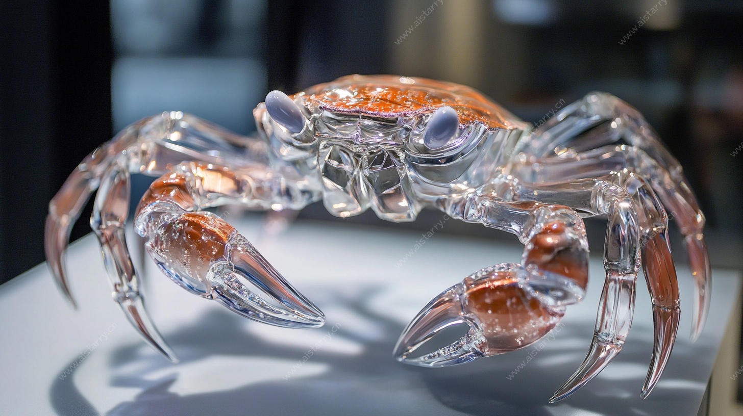 透明水晶螃蟹摆件