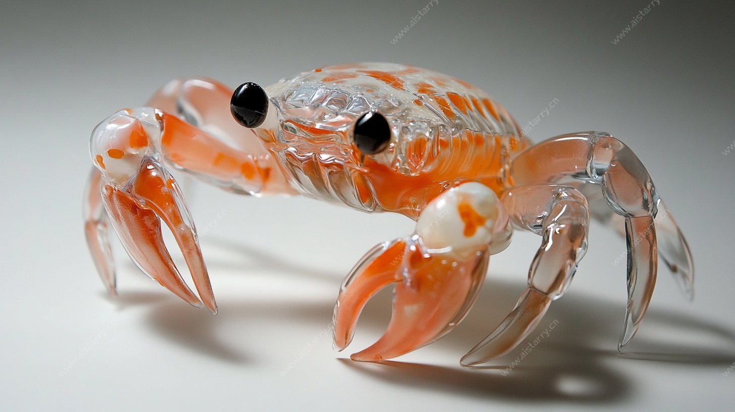 透明橙色水晶螃蟹摆件