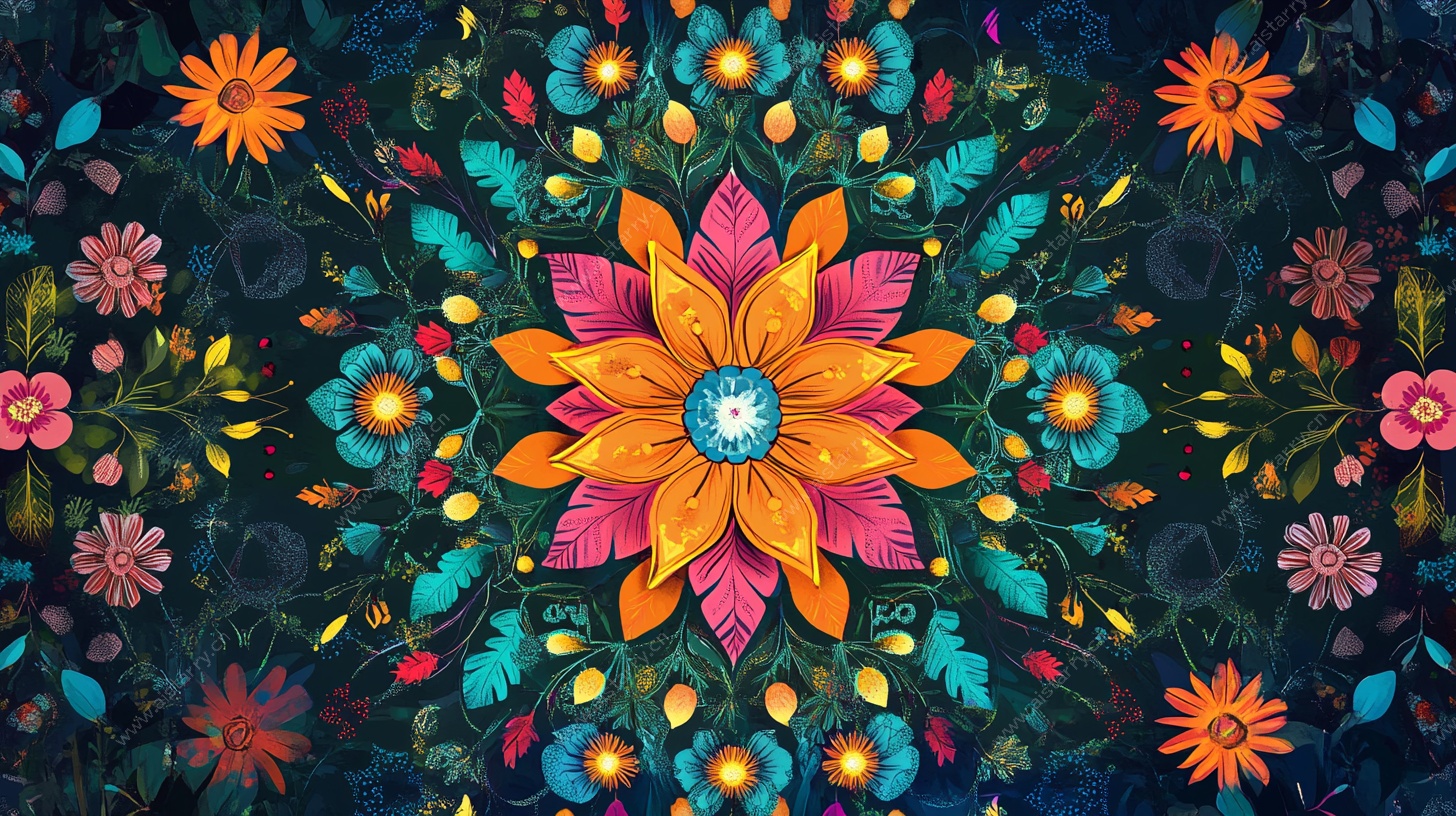 绚丽多彩曼陀罗花卉图案