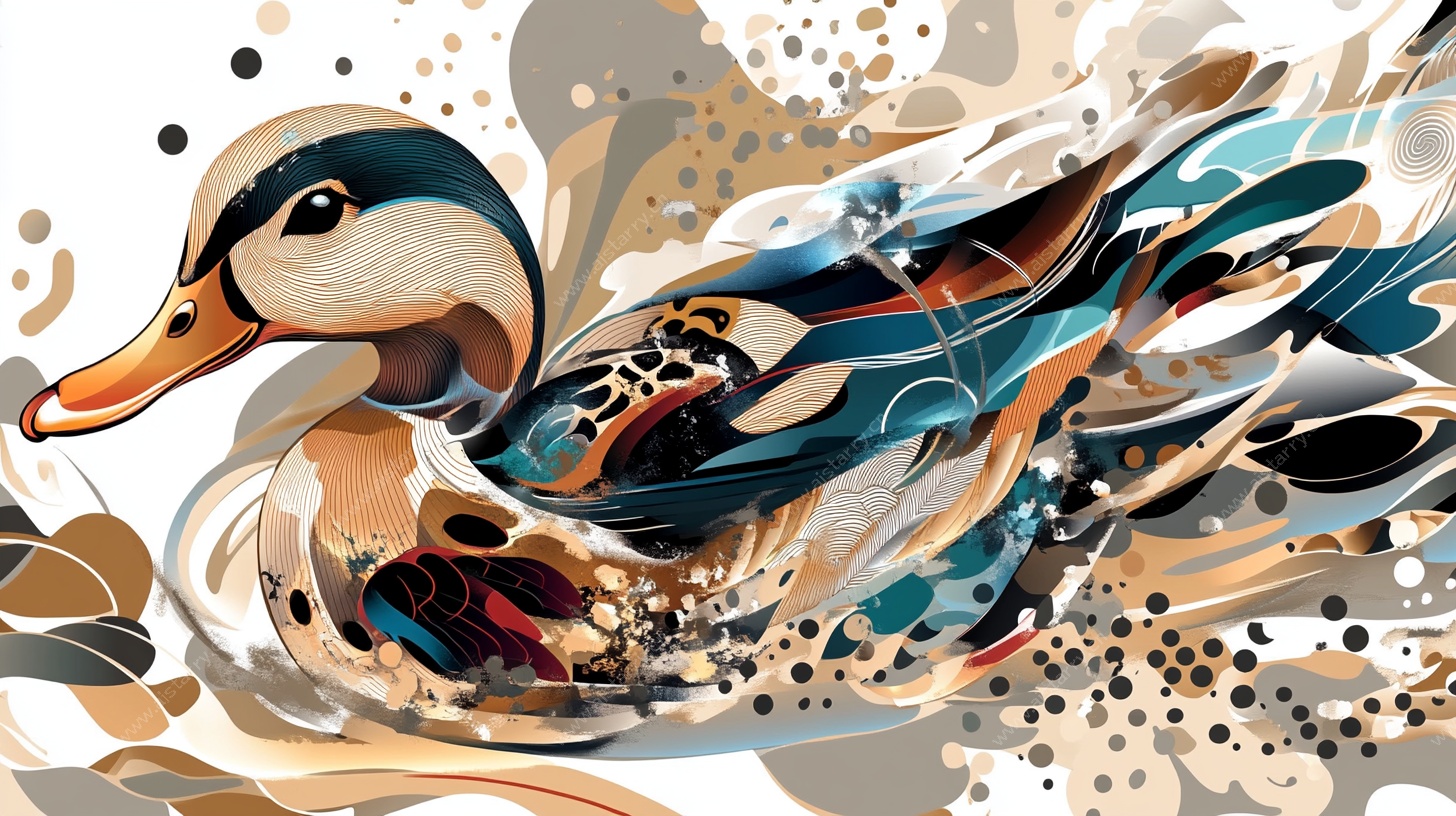 抽象风格游水野鸭插画