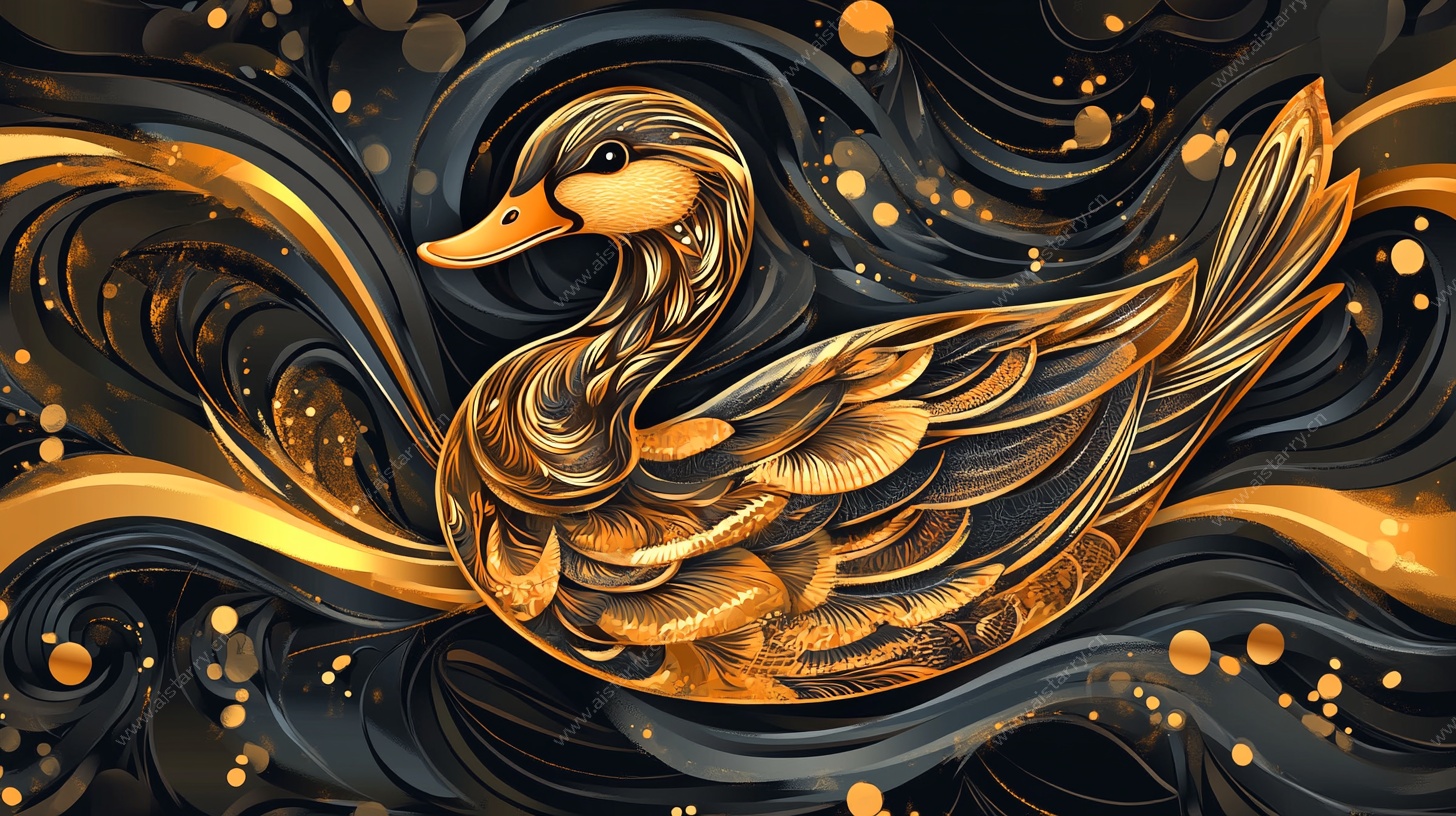 金色幻彩鸭子艺术插画