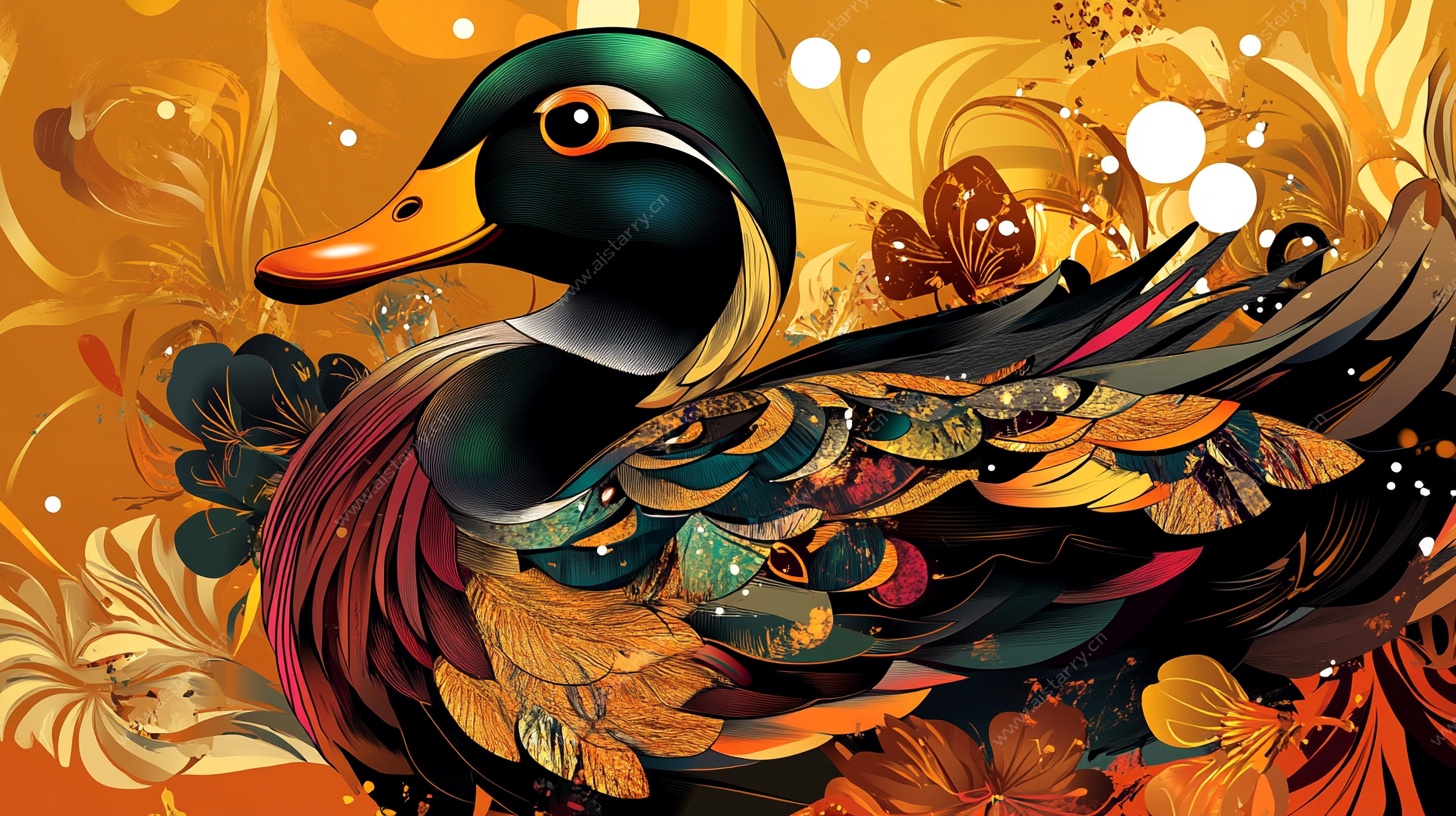 多彩装饰风鸳鸯插画