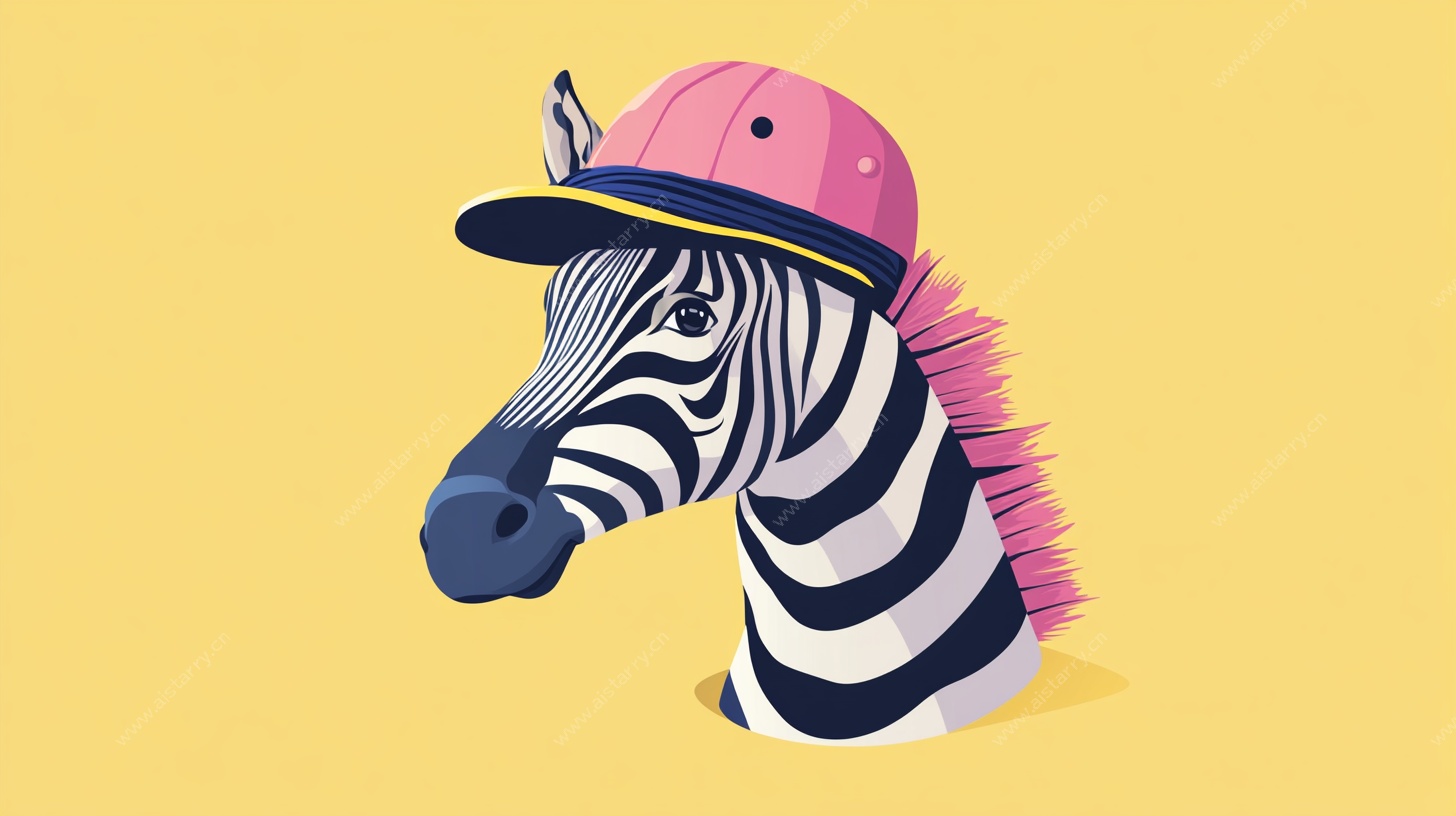戴粉帽的斑马头像插画