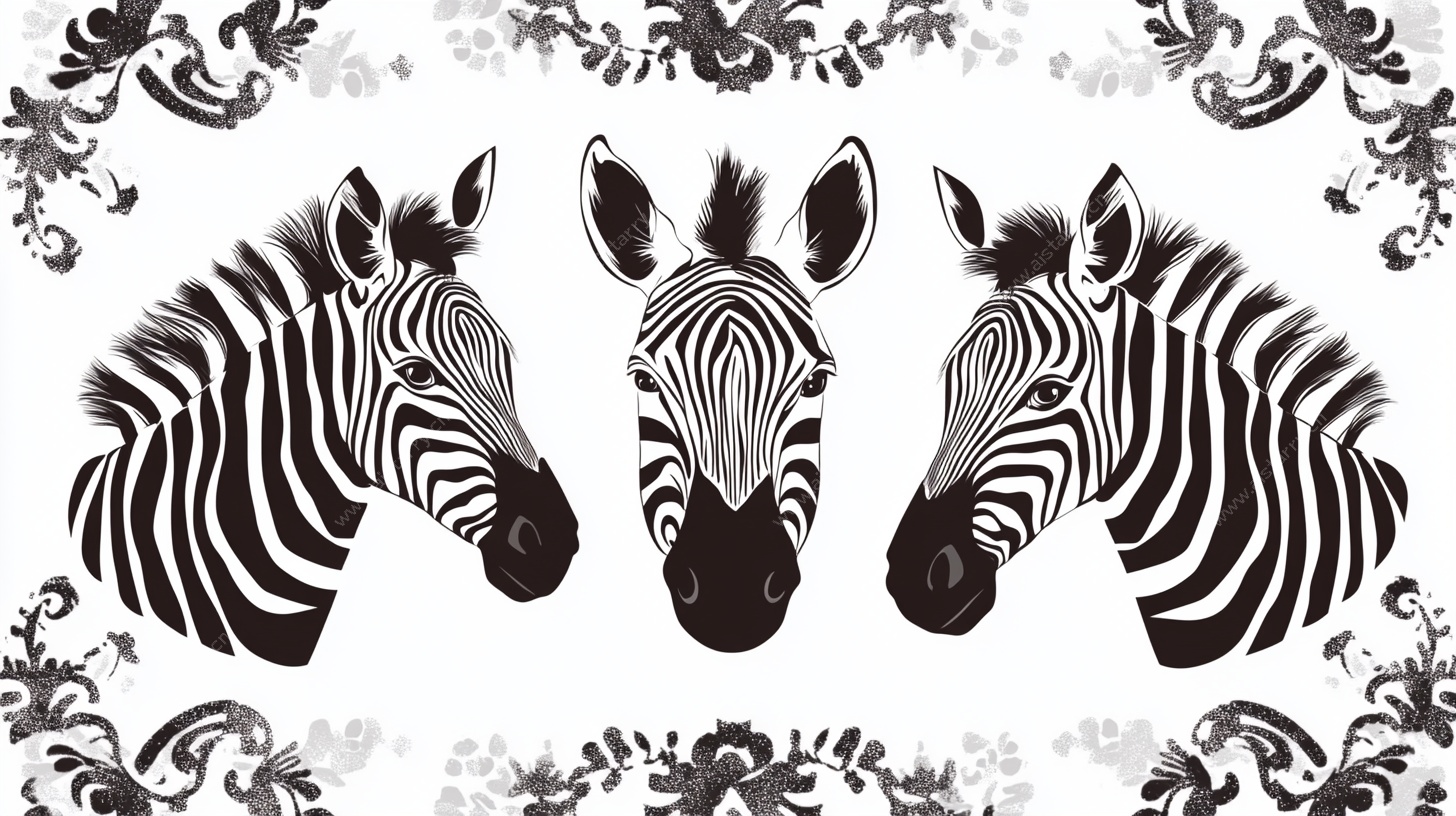 三只斑马头像装饰图案