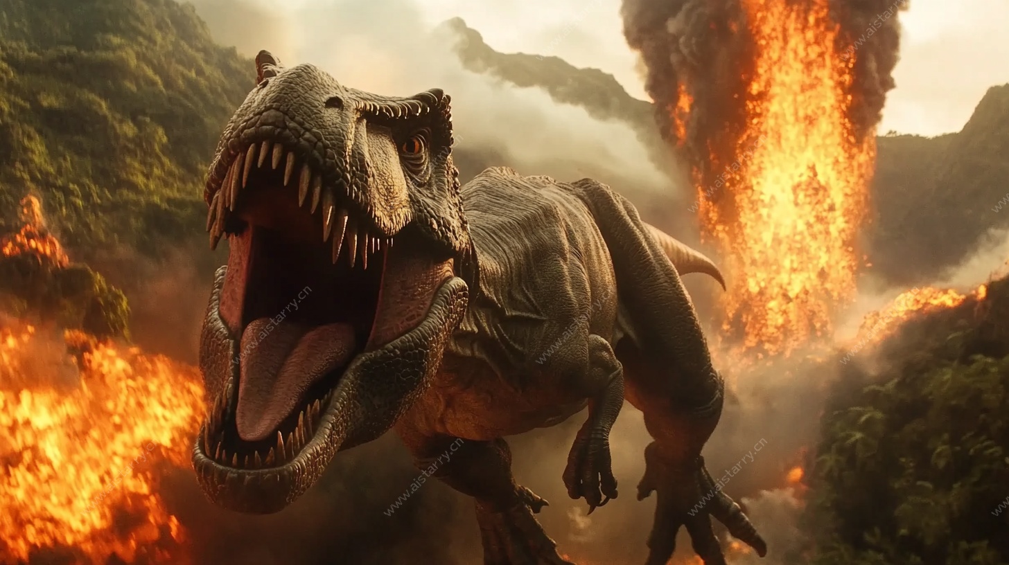 咆哮暴龙遇火山喷发场景