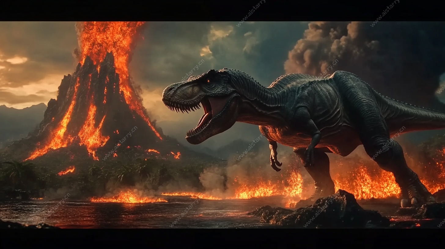火山旁的霸王龙奇幻场景