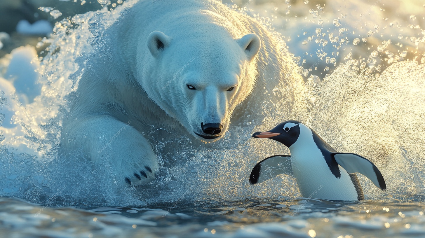 北极熊追企鹅的奇妙瞬间