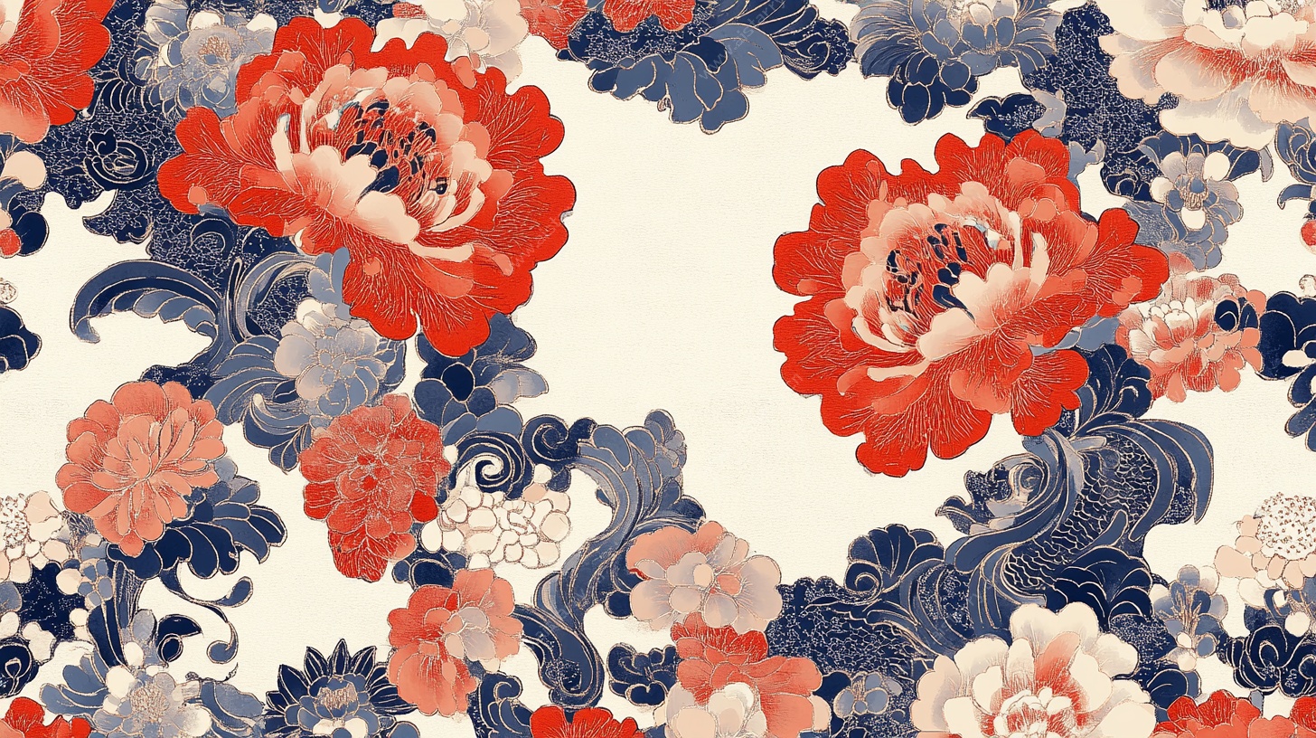 中式牡丹海浪花纹图案