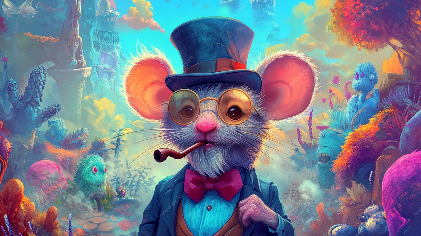 戴礼帽的绅士老鼠奇幻场景