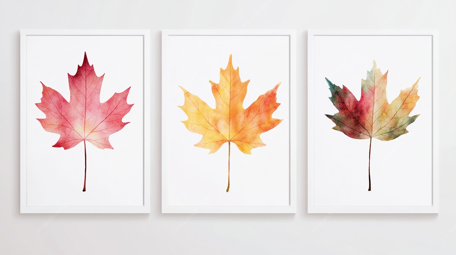 三幅水彩枫叶装饰画