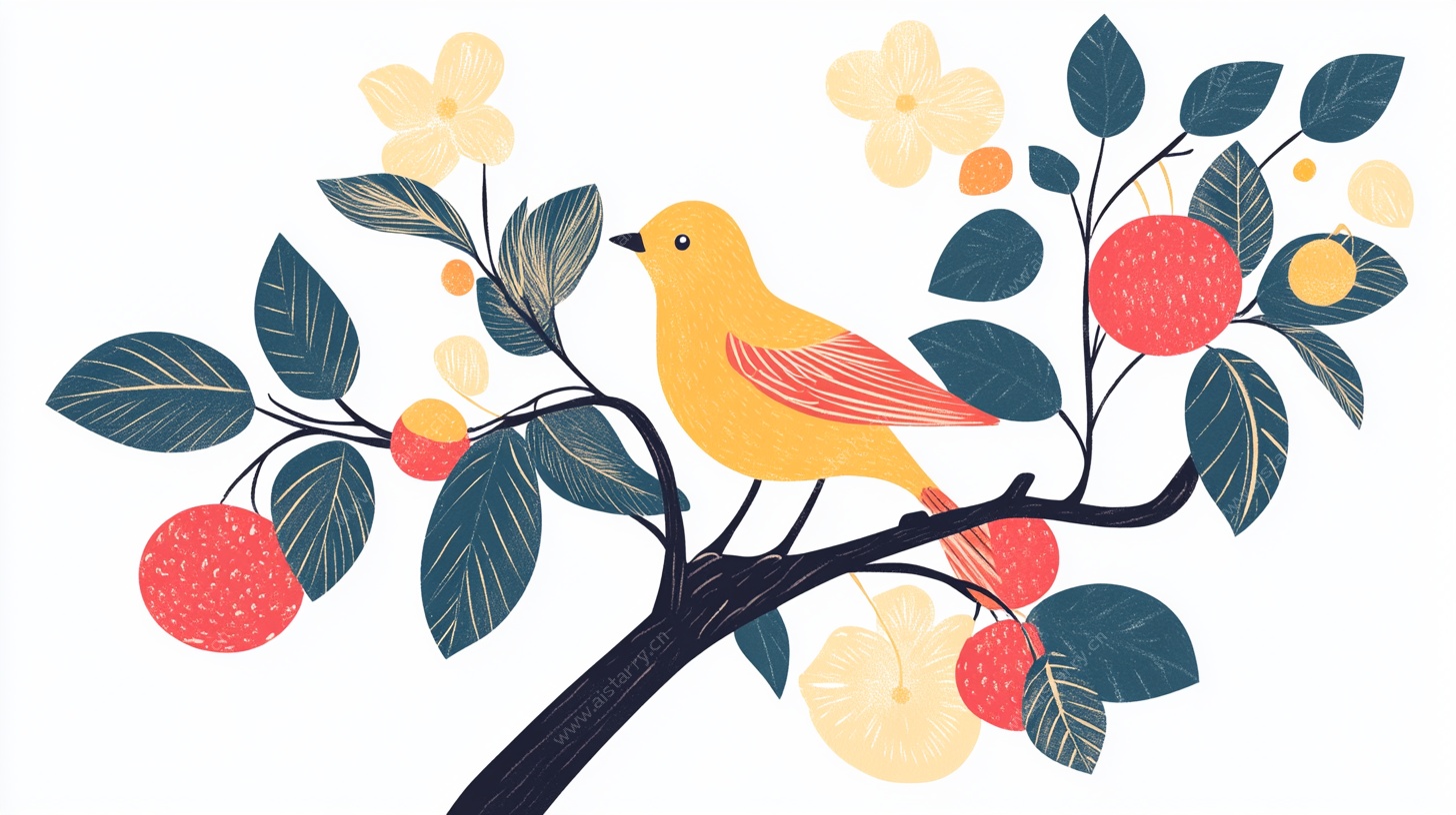 枝头小鸟绘 清新花鸟图