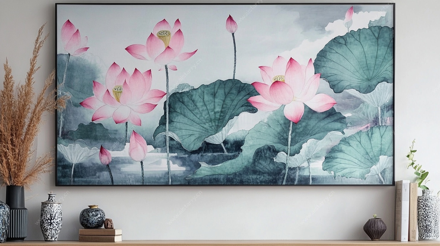 中式水墨荷花装饰画