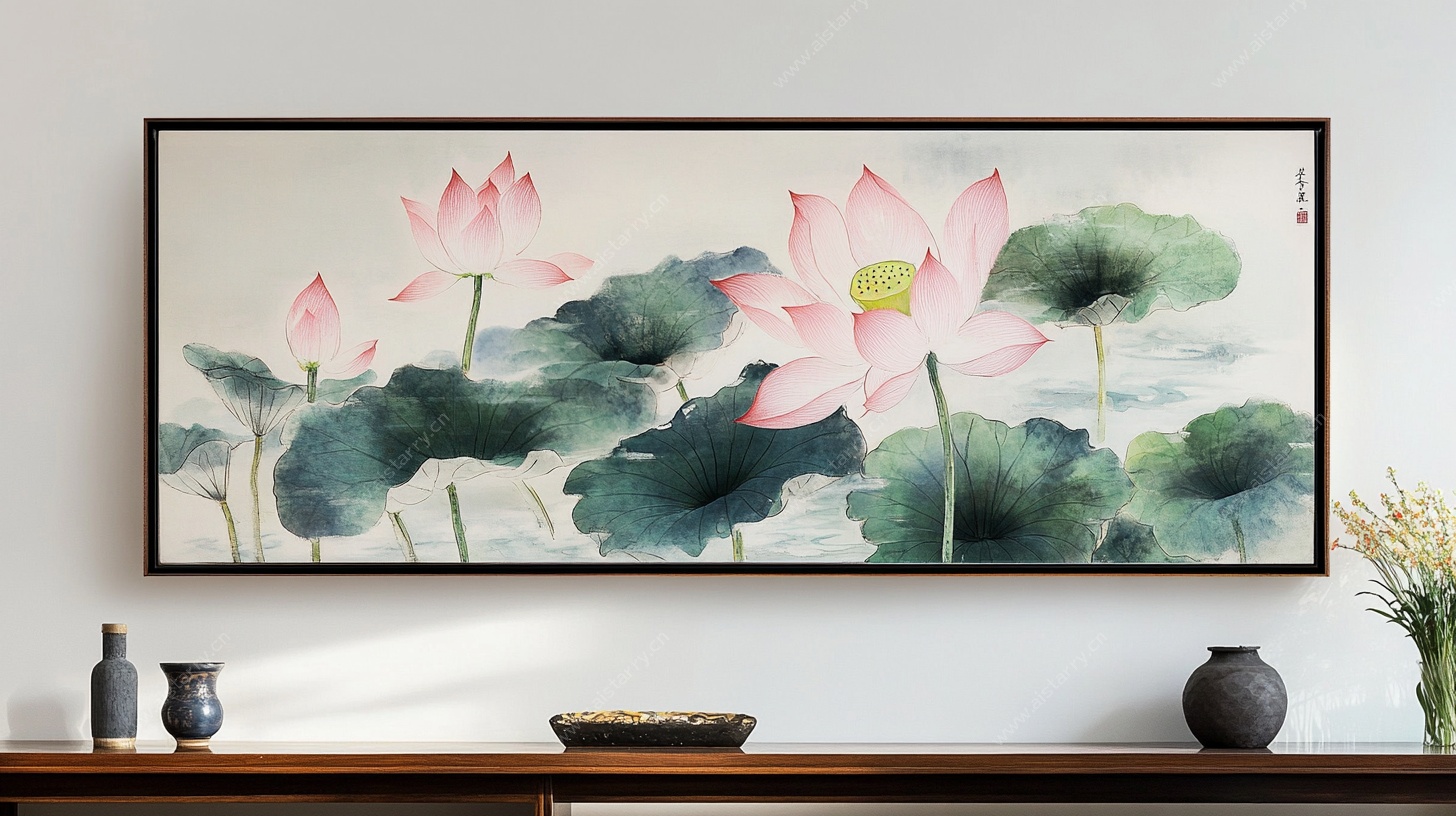 水墨荷花挂画 中式雅致风