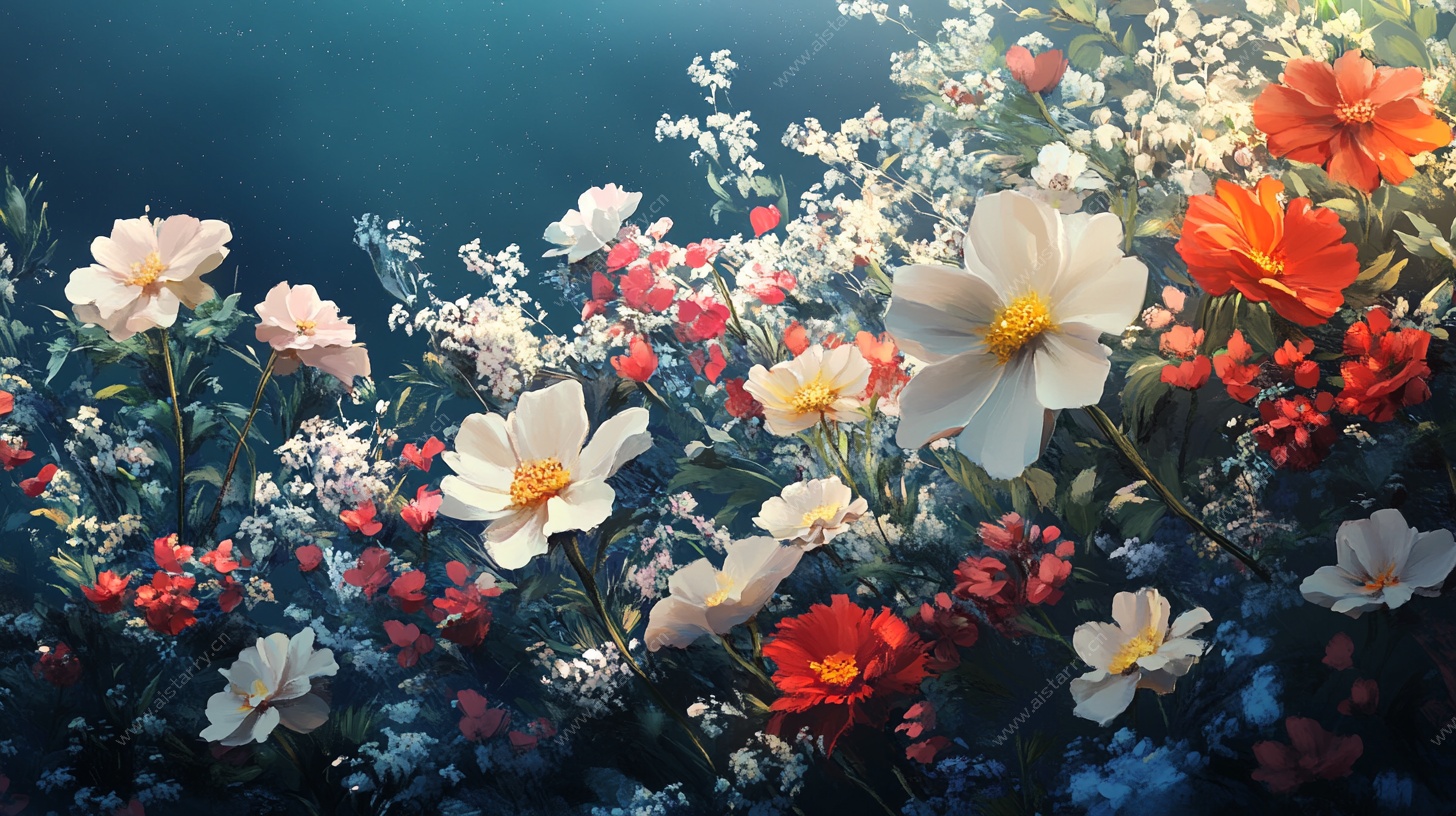 梦幻多彩花卉油画风景