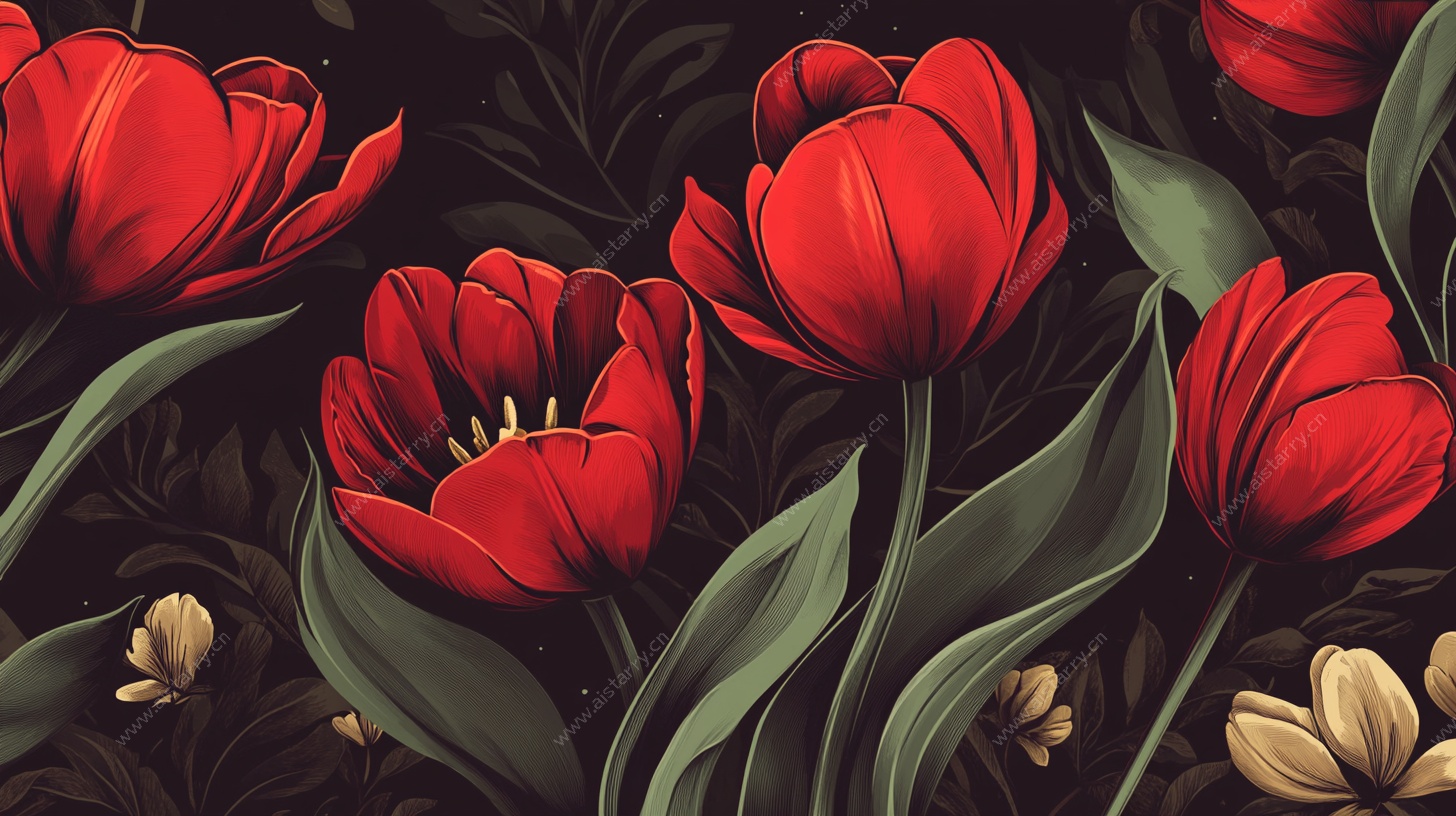 红色郁金香花卉插画