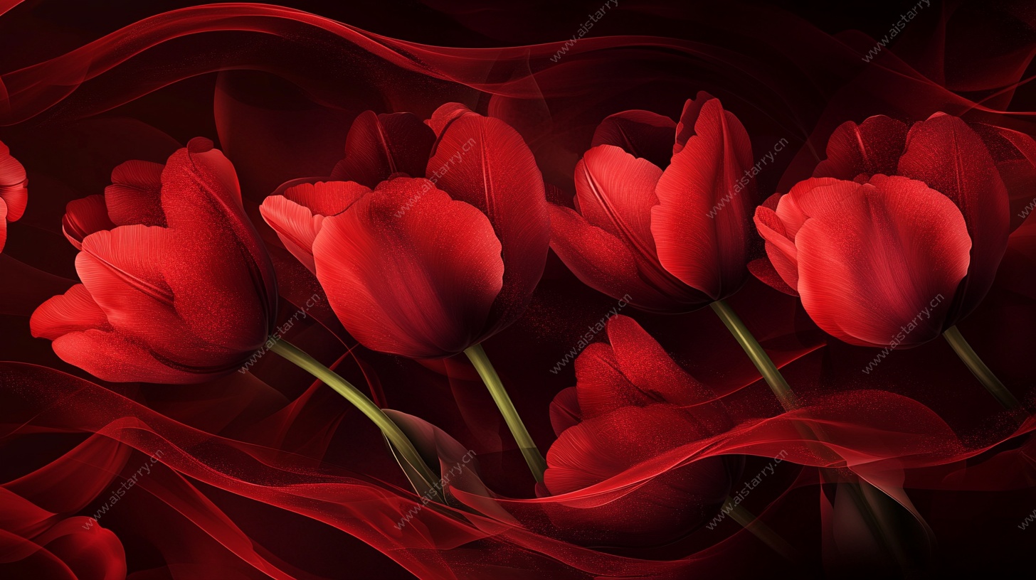 红色郁金香梦幻背景图