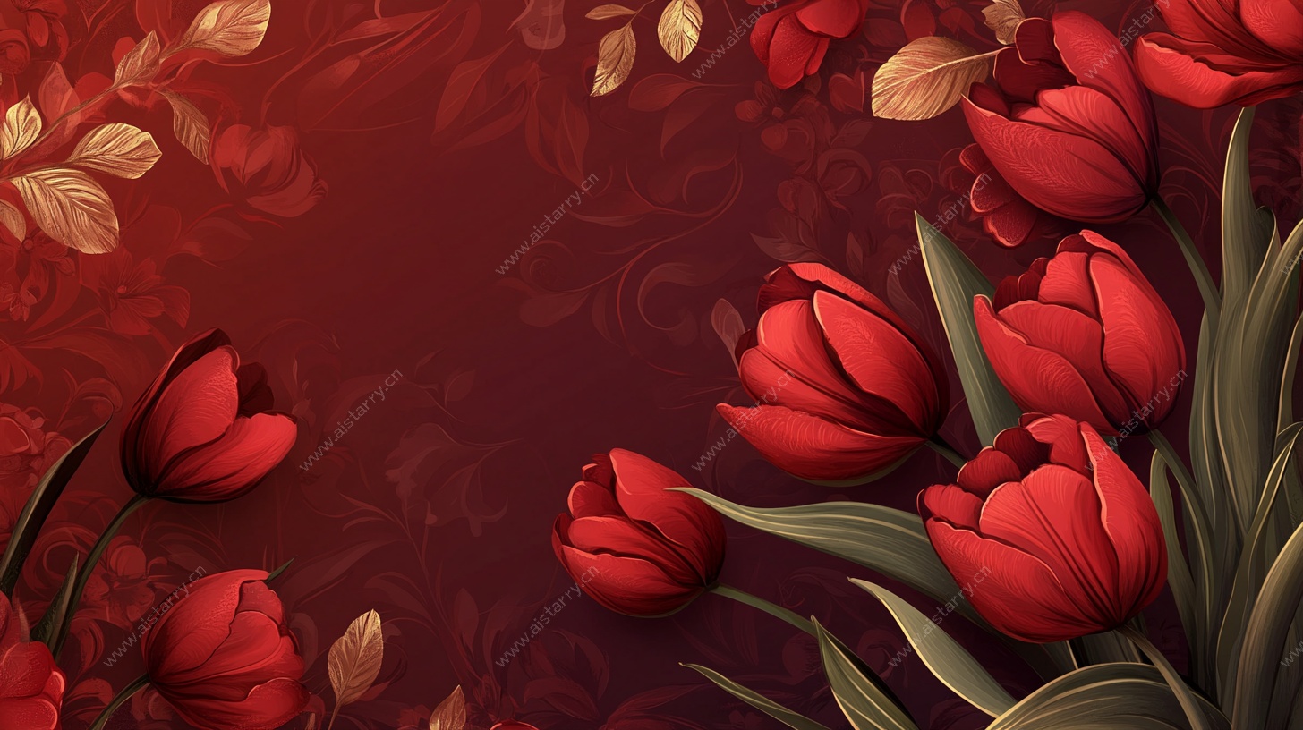 红色郁金香花卉背景图