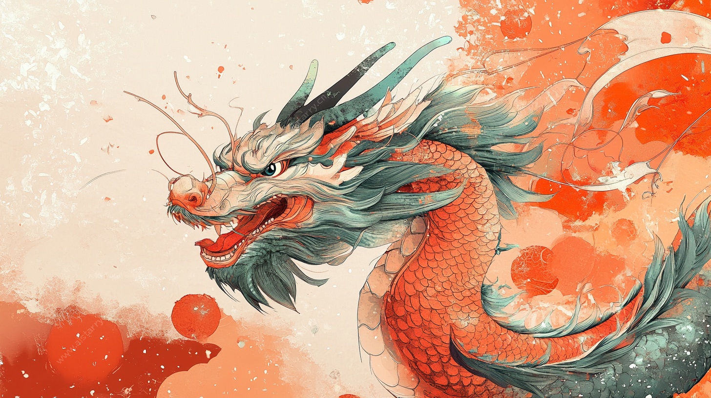 水墨风格中国龙艺术插画