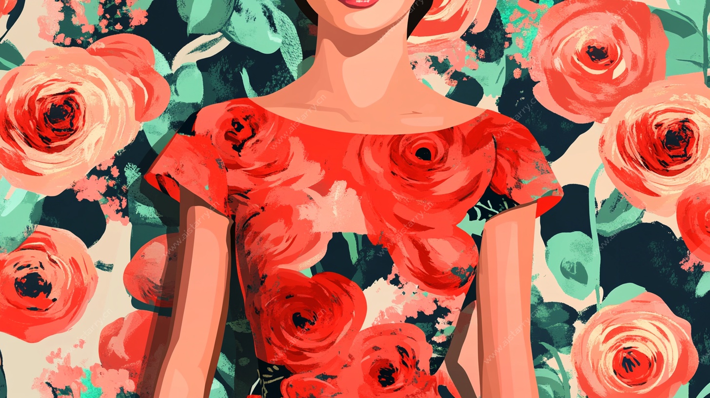 花卉环绕的时尚女性形象